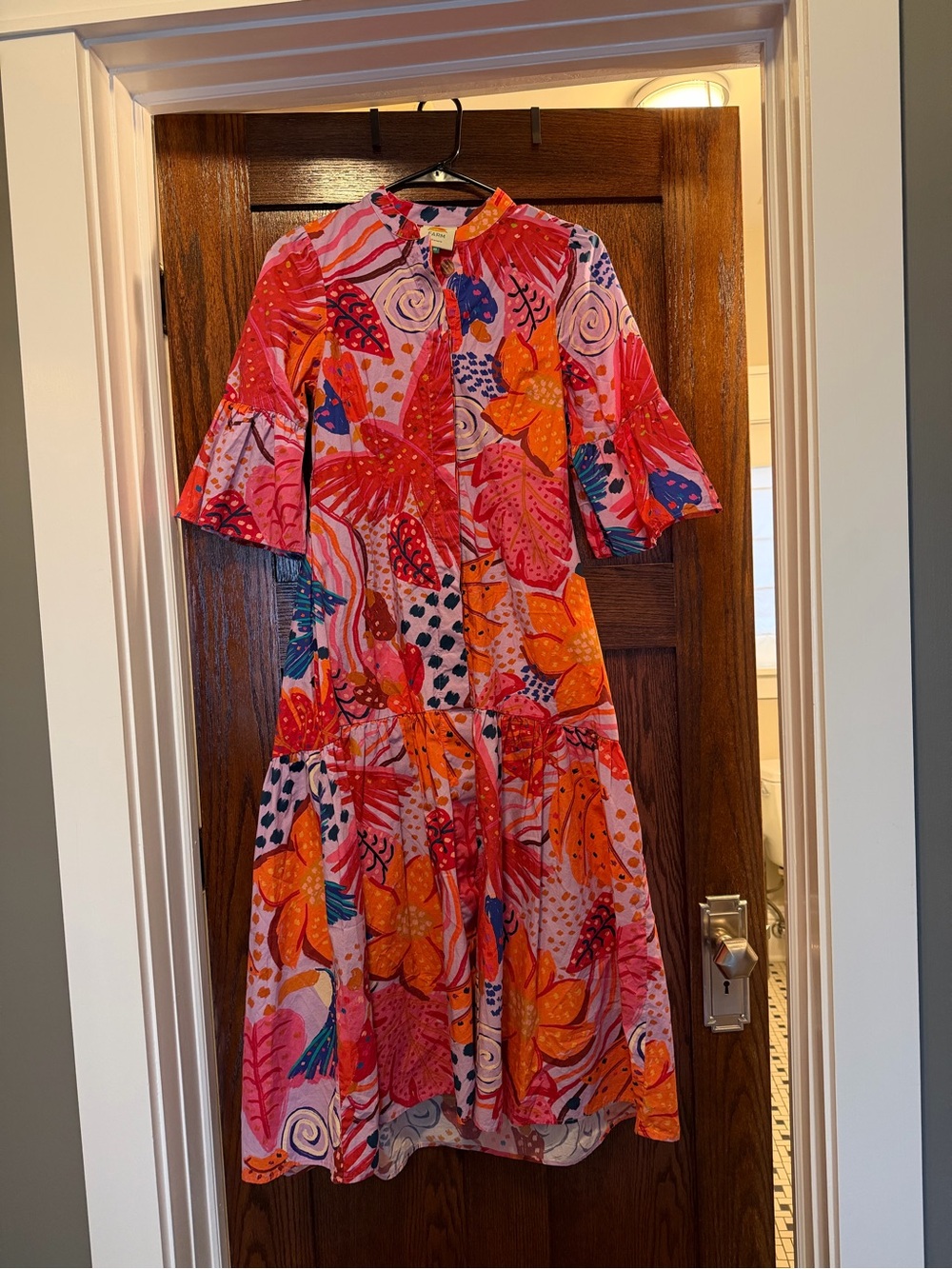 FARM Rio Pink & Orange Abstract Floral Midi Dress